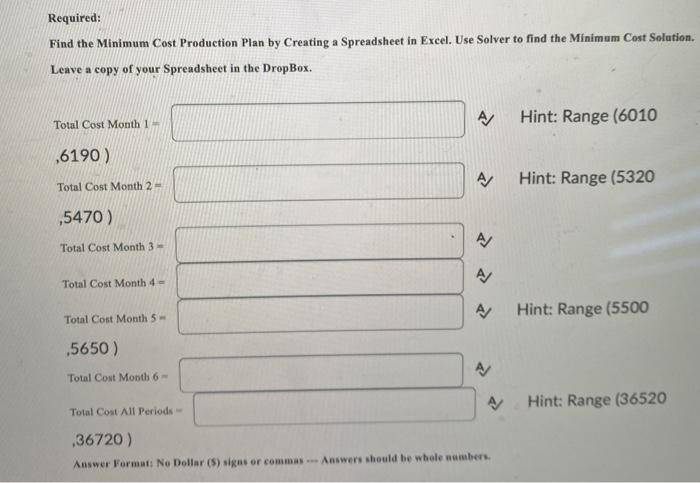 Aggregate Planning Given the projected demands