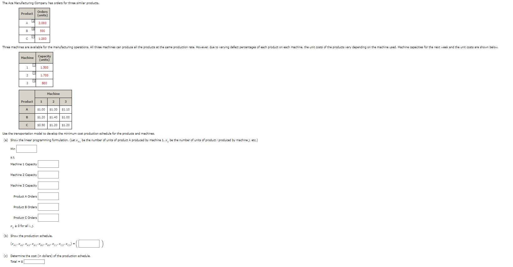 The Ace Manufacturing Company has orders for