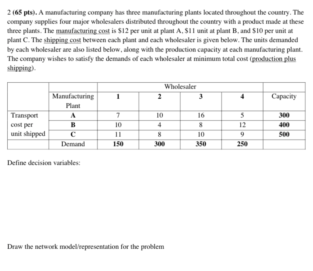 2 (65 pts). A manufacturing company has three