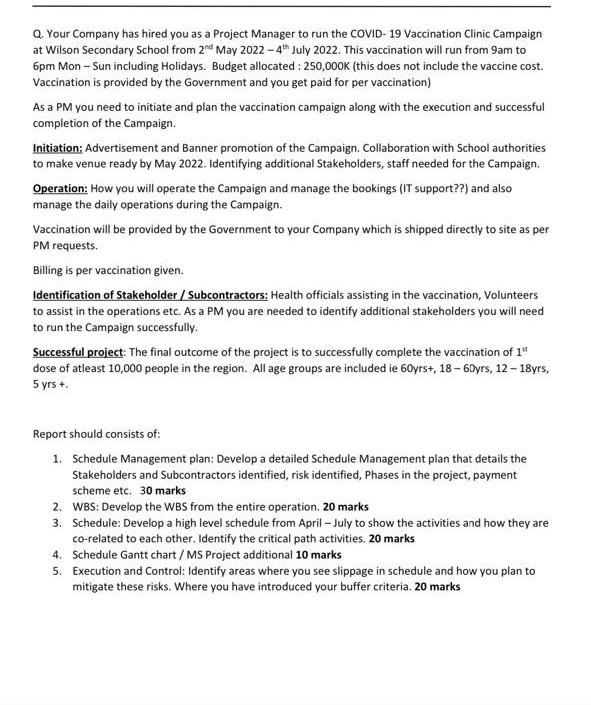 Q. Your Company has hired you as a Project