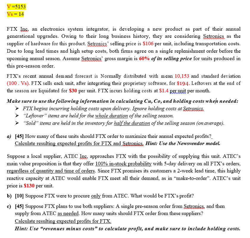 V=5153 Vs = 14 FTX Inc, an electronics system