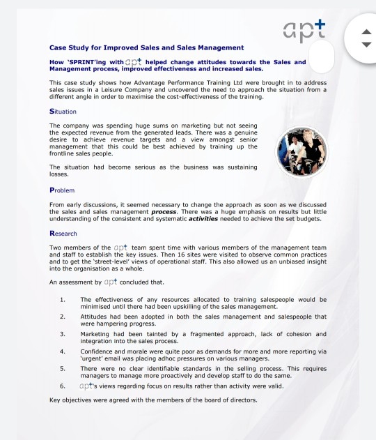 apt Case Study for Improved Sales and Sales