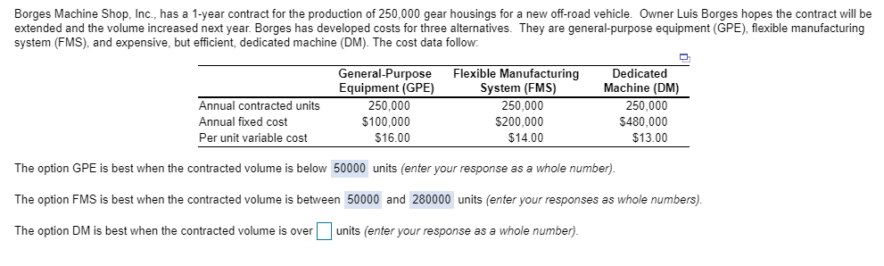 Borges Machine Shop, Inc., has a 1-year contract
