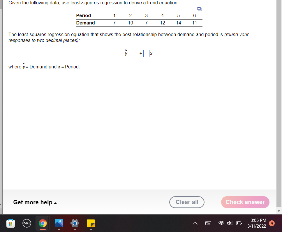 Given the following data, use least-squares