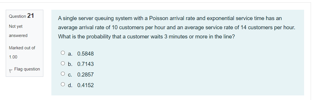 Question 21 Not yet A single server queuing