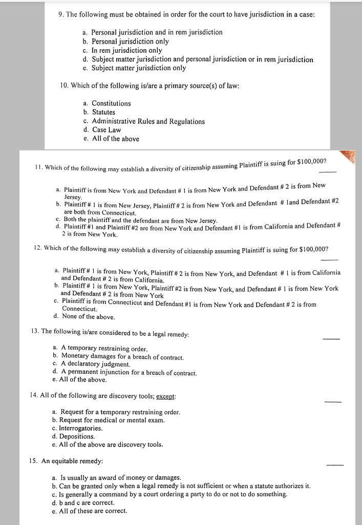 PART II: Multiple Choice. Choose the best answer.