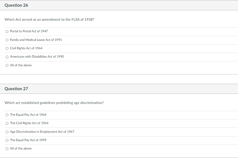 Question 26 Which Act served as an amendment to