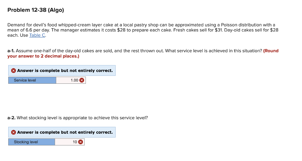 Problem 12-38 (Algo) Demand for devil's food
