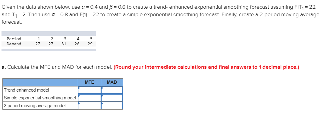 Given the data shown below, use a = 0.4 and 3 =