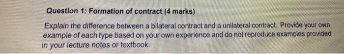 Question 1: Formation of contract (4 marks)