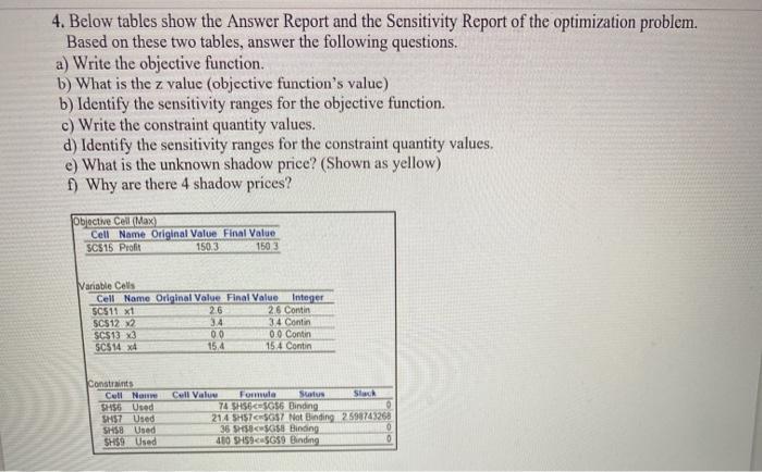 4. Below tables show the Answer Report and the