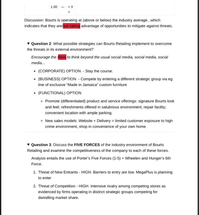 Discussion: Bourts is operating at (above or