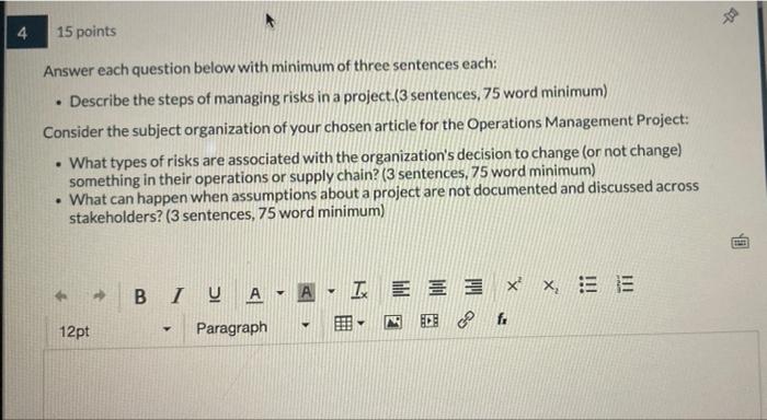 15 points Answer each question below with minimum