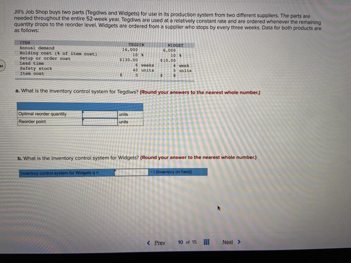 Jil's Job Shop buys two parts (Tegdiws and