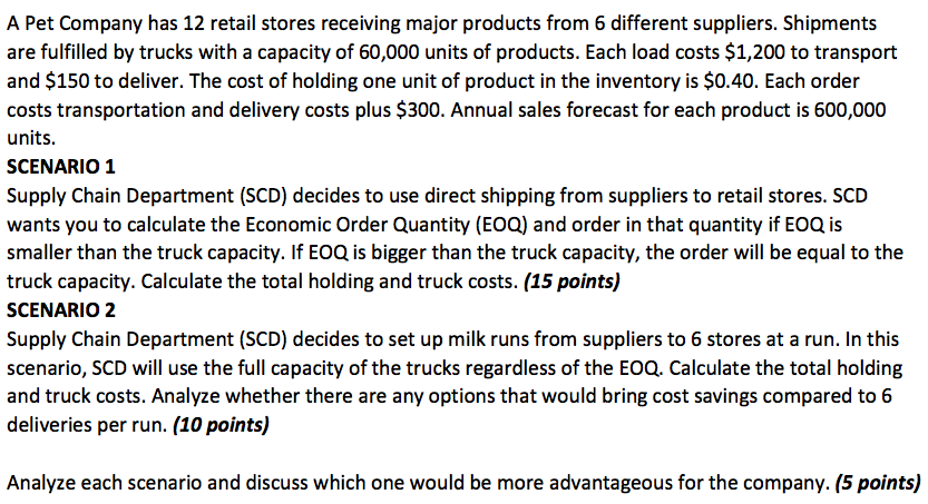 A Pet Company has 12 retail stores receiving