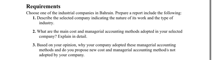 Requirements Choose one of the industrial
