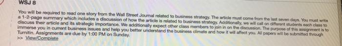 WSJ 8 You will be required to read one story from