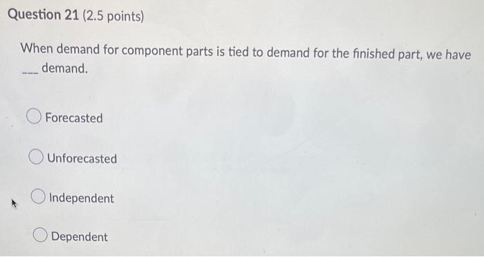 Question 21 (2.5 points) When demand for