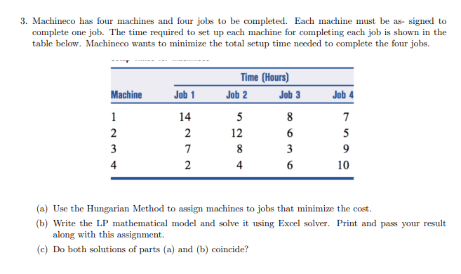 3. Machineco has four machines and four jobs to