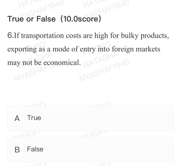 True or False (10.0sco SHAF1940 NA ASHAF1940 NA