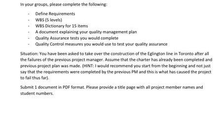 In your groups, please complete the following