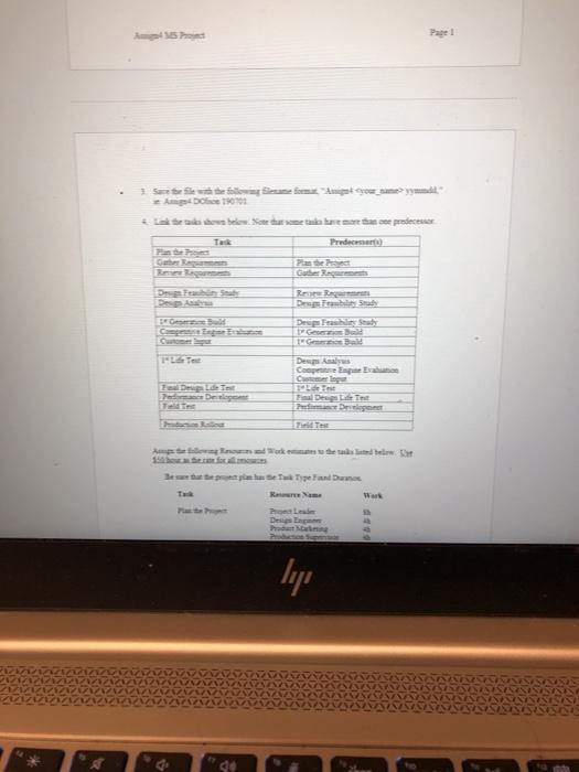 Assignment 4 (MS Project) - 30 pts. Individual