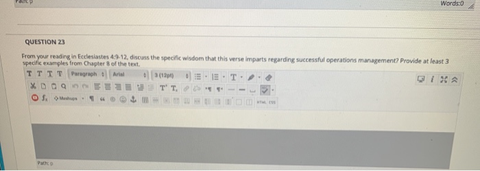 QUESTION 23 From your reading in Ecclesiastes