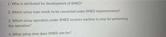 1. Who is attributed for development of SMED? 2.