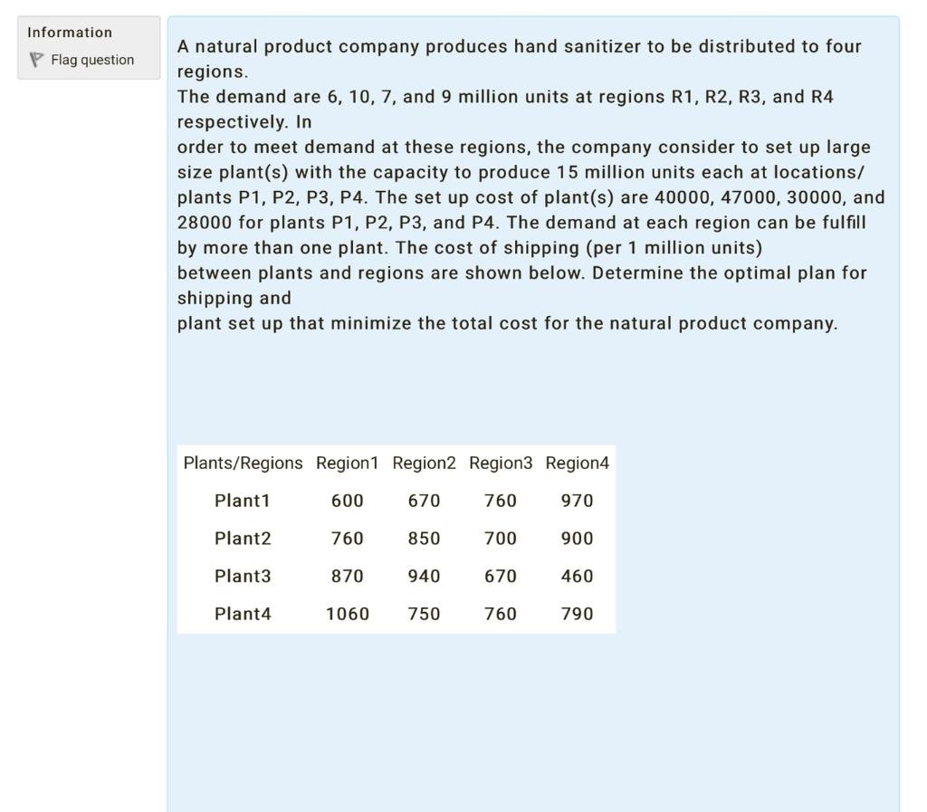 Information P Flag question A natural product