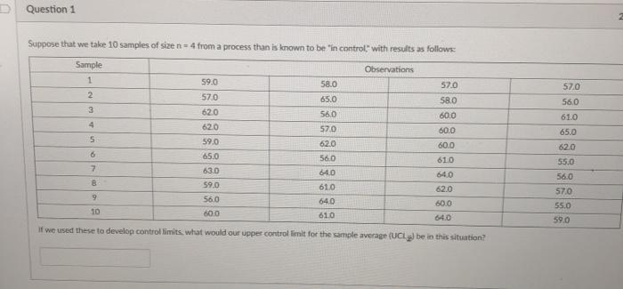 D Question 1 Suppose that we take 10 samples of