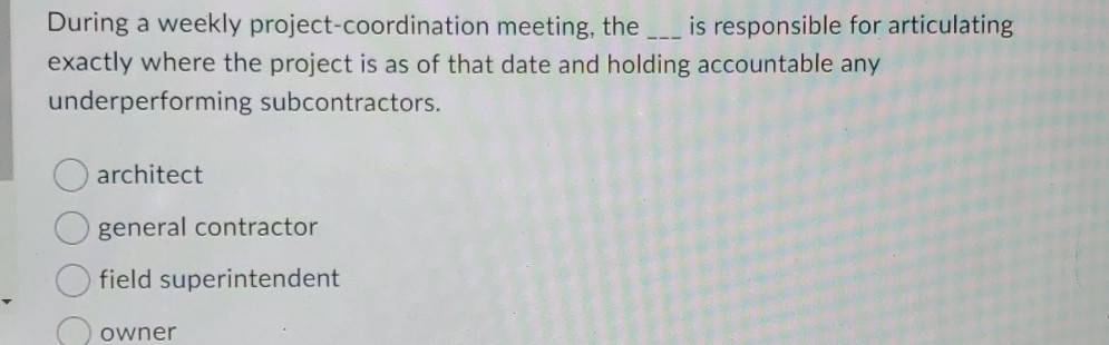 During a weekly project-coordination meeting, the