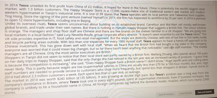 case In 2014 Tesco unveiled its first profit from