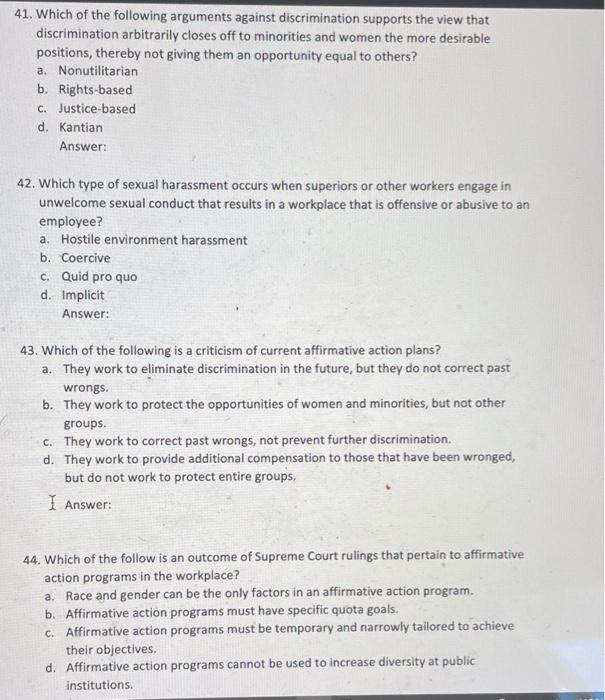 41. Which of the following arguments against