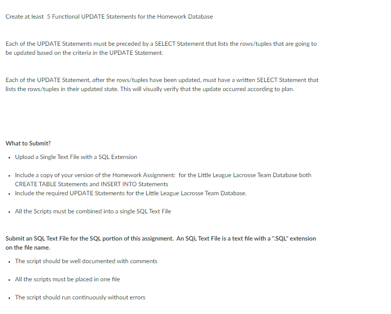 Create at least 5 Functional UPDATE Statements