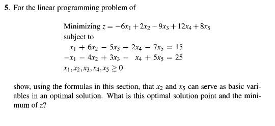 5. For the linear programming problem of