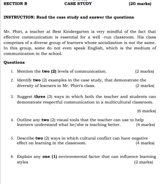 Answer all questions SECTION B CASE STUDY (20