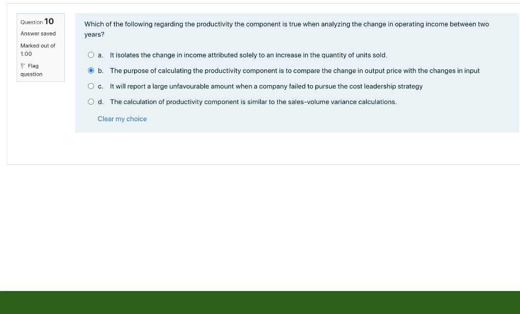 Question 10 Answer saved Marked out of 1.00 Flag