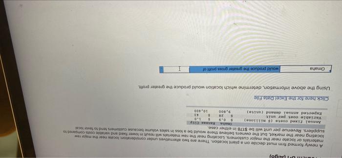 UA190) A newly formed firm must decide on a plant