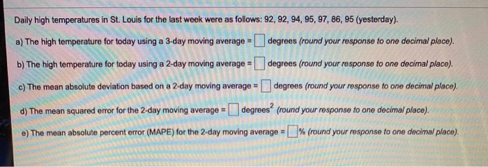 Daily high temperatures in St. Louis for the last