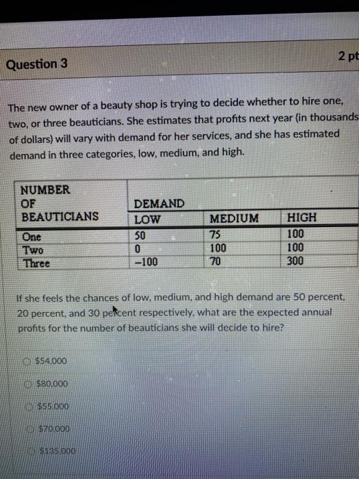 2pt Question 3 The new owner of a beauty shop is