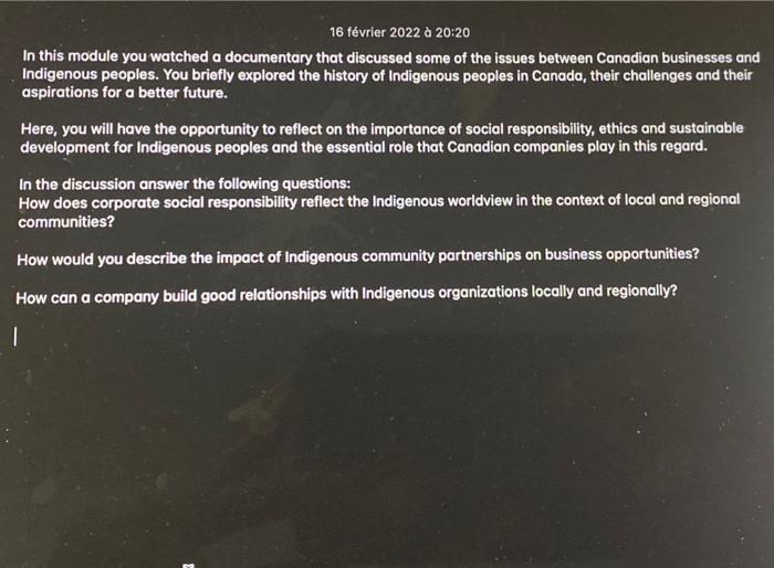 16 fvrier 2022 20:20 In this module you watched a