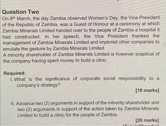 Question Two On 8th March, the day Zambia