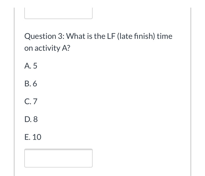 Question 3: What is the LF (late finish) time on