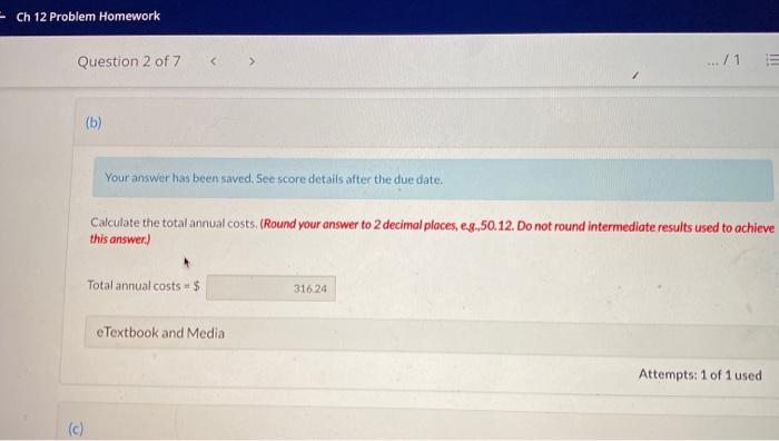 + Ch 12 Problem Homework .../1 Question 2 of 7