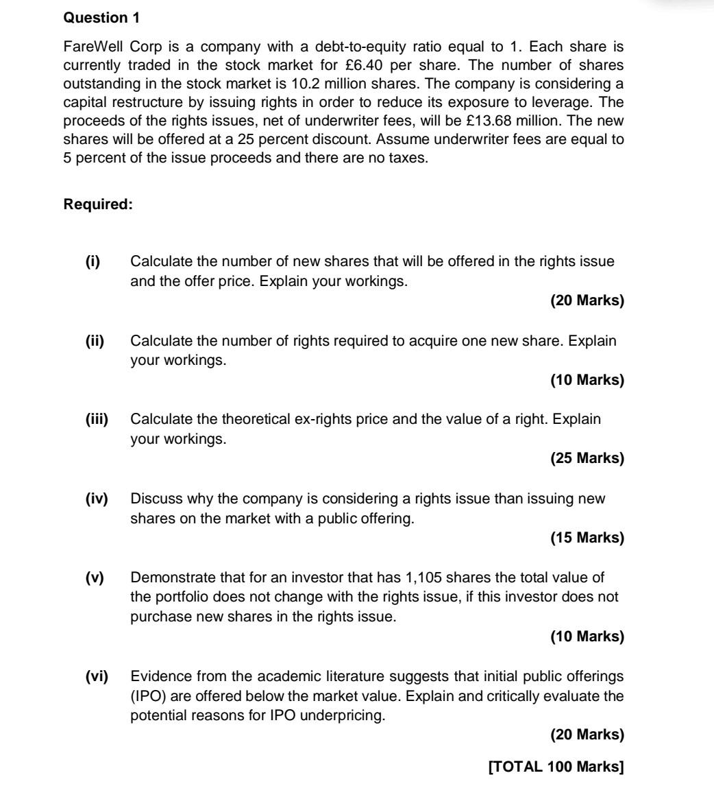 Question 1 Farewell Corp is a company with a