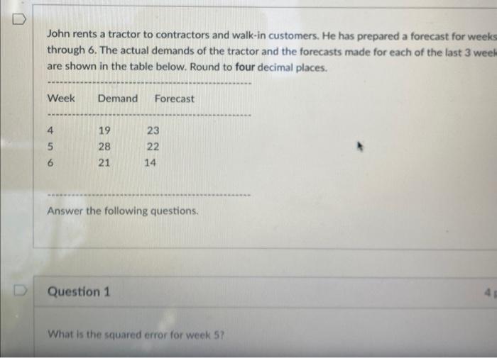 John rents a tractor to contractors and walk-in