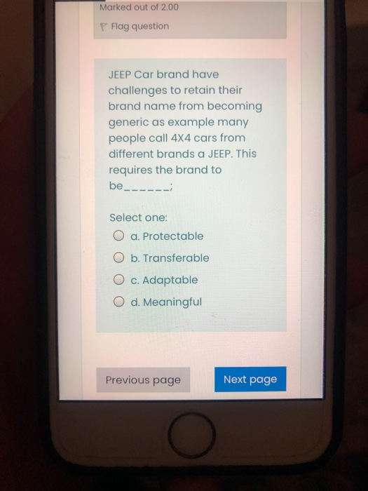 Marked out of 2.00 P Flag question JEEP Car brand