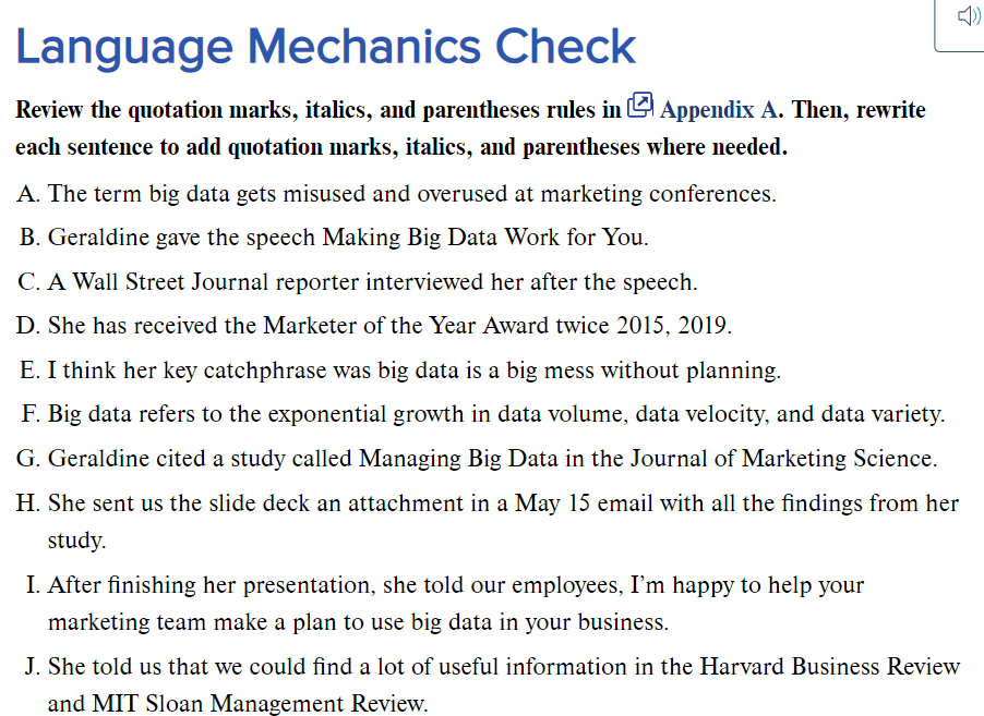 Review the quotation marks, italics, and