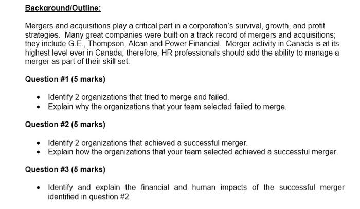 Background/Outline: Mergers and acquisitions play