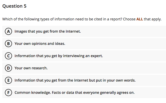 Question 5 Which of the following types of